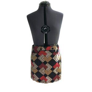 Ann Taylor Loft Black Red Gold Geometric Print Pencil Skirt 8P Petites Short